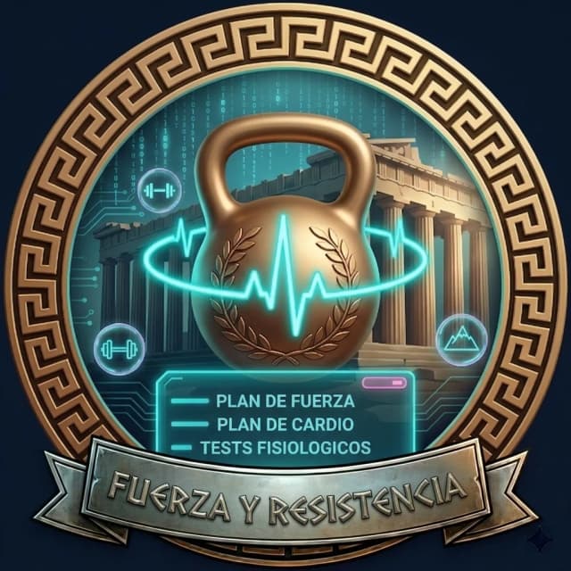 Emblema de fuerza y resistencia: kettlebell con pulso cardio