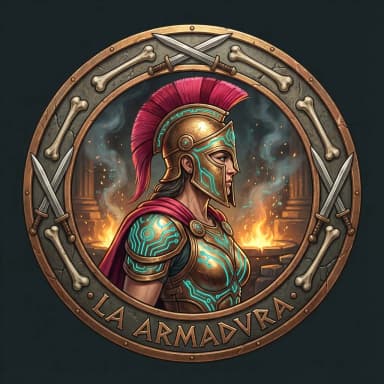 Emblema Fase 2: Gestión del entrenamiento - Amazona con armadura espartana y casco corintio